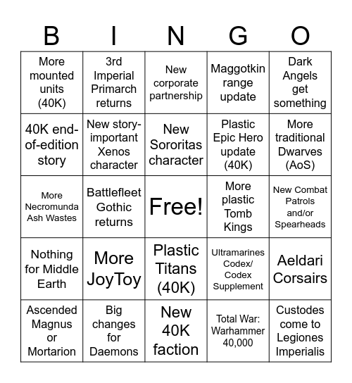 Nov Warhammer Reveals '25 Bingo Card