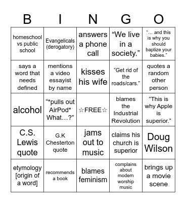 Alex Bingo Card