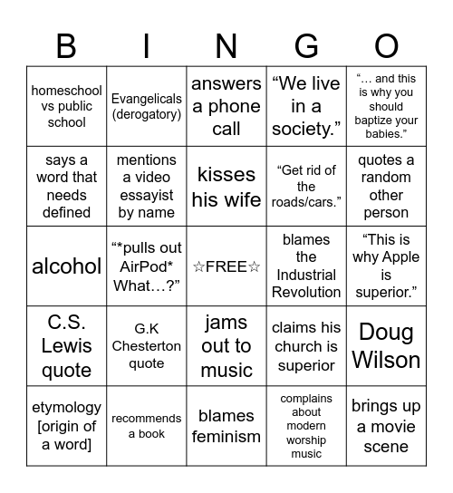 Alex Bingo Card