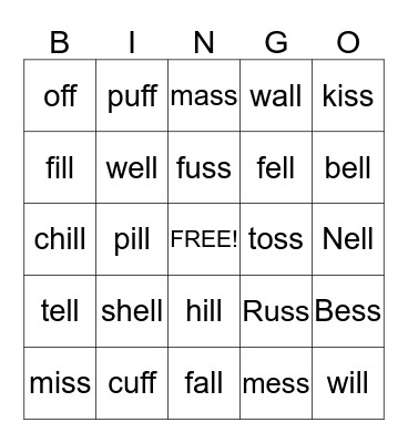 Bonus Letters Bingo Card