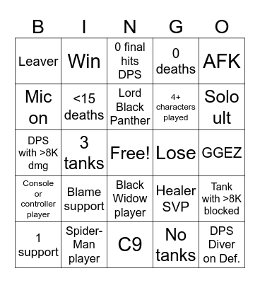 Marvel Rivals Bingo Card