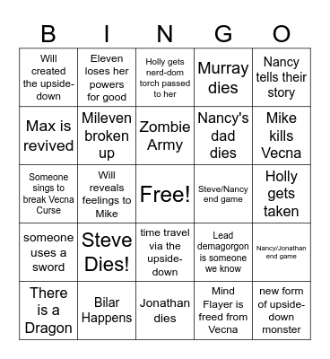 Stranger Things 5! Bingo Card