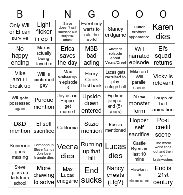 Stranger Things 5 Bingo Card