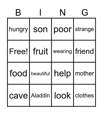 Aladdin Bingo Card