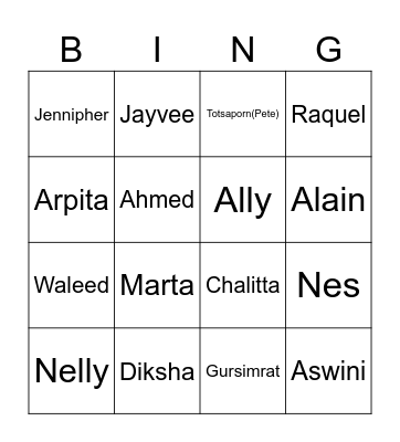 TA ROW Bingo Card