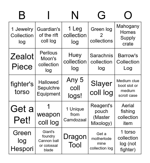 Collection Log Bingo Card