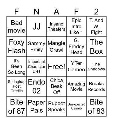 FNAF 2 MOVIE BINGO! Bingo Card