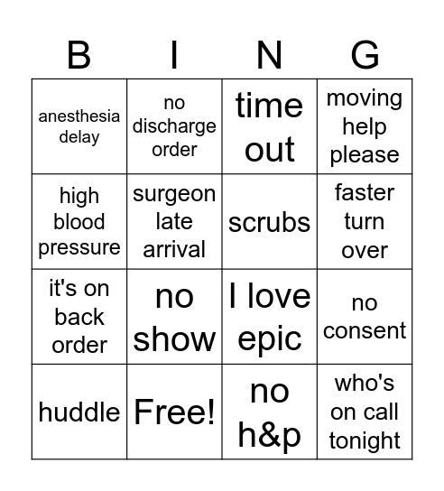 Peri- op Bingo Card