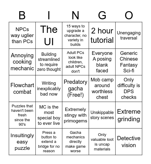 Genshin Bingo Card