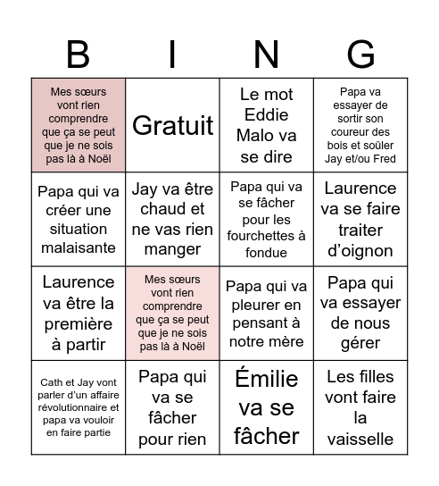 Bingo du souper de la famille Bingo Card
