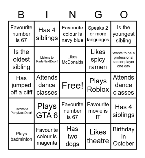 Untitled Bingo Card