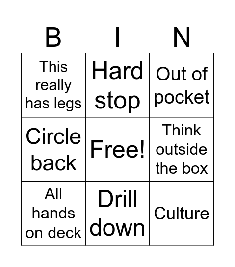 work work work work work! Bingo Card