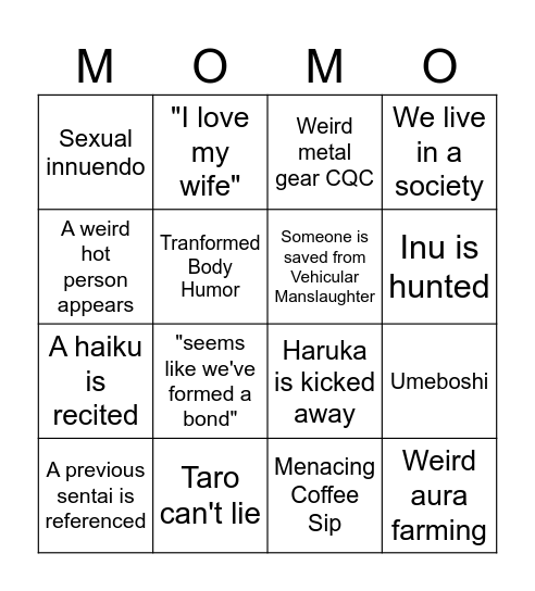 Momotaro Bingo Card