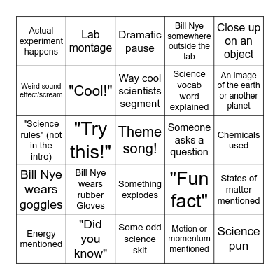 Bill Nye BINGOOO Bingo Card