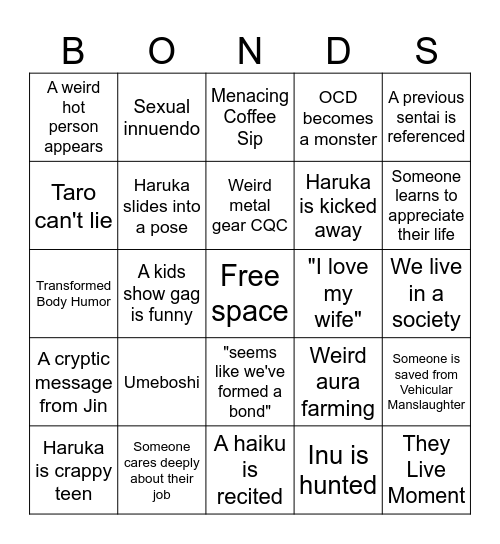Avataro Sentai Donbrothers Bingo Card