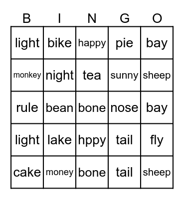 Phonics Bingo Card