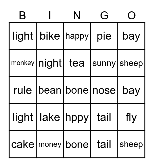 Phonics Bingo Card