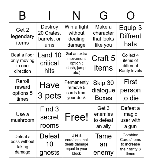 Roguelike Lockout Bingo Card