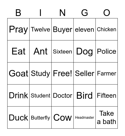 Animal Bingo Card