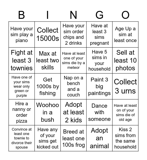 śimźi Bingo Card