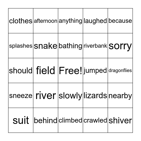 Frog & Toad Are Friends ~ The Swim Bingo Card
