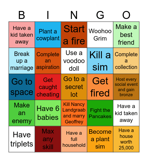 Sims 4 Base Game Bingo Card