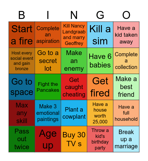 My Sims 4 FREE Bingo Card