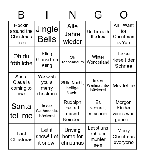 Weihnachtslieder-Bingo Card