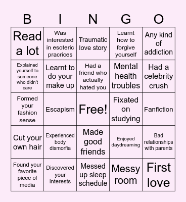 Girlhood Bingo Card