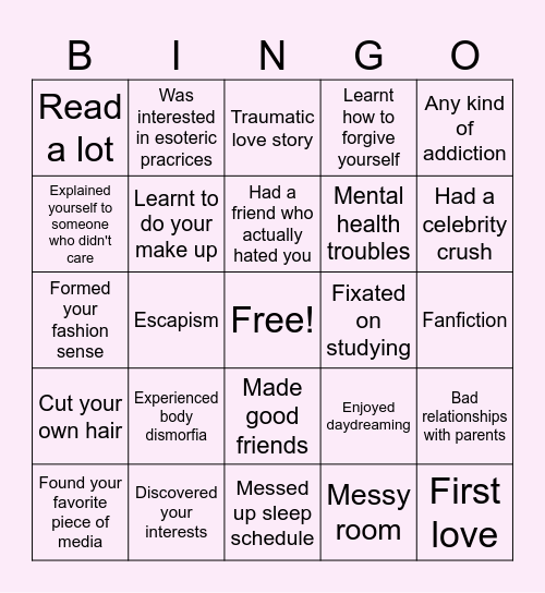 Girlhood Bingo Card