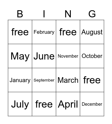 Calendar Bingo Card