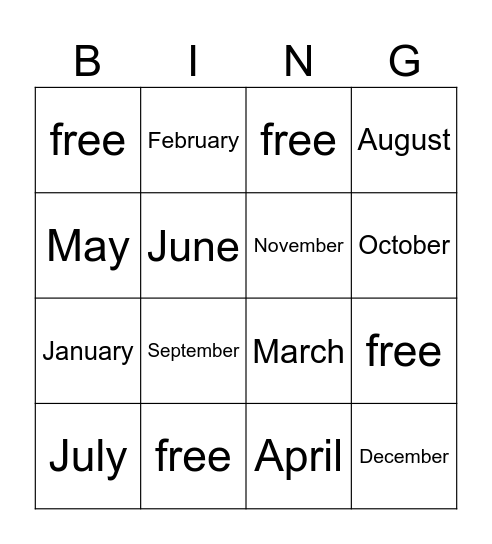 Calendar Bingo Card