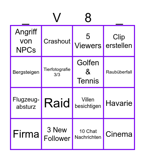 GTA Bingo Card