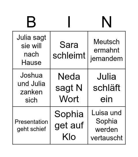 Gl Unterricht Bingo Card