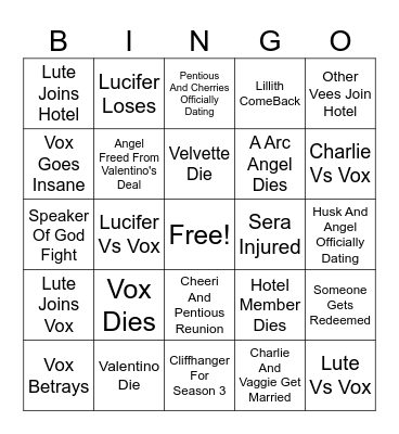 Hazbin Hotel Season 2 Bingo Card