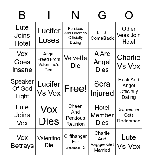 Hazbin Hotel Season 2 Bingo Card