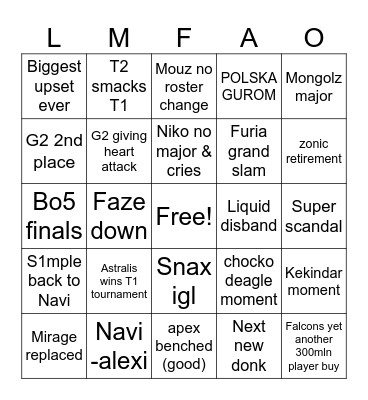 CS2 ESPORTS BINGO 2026 Bingo Card