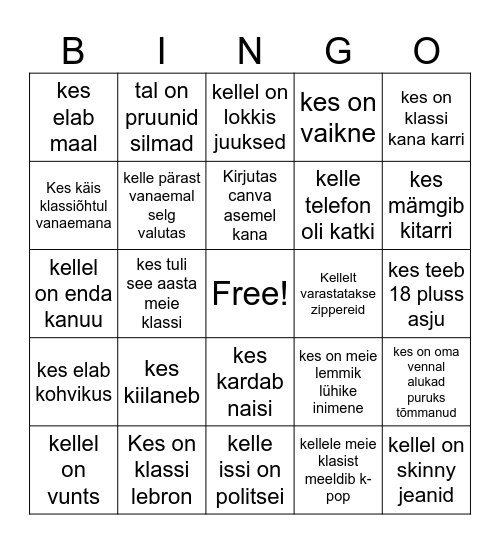 Kristofer Põdra Bingo Card