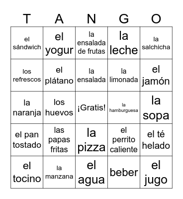 El desayuno y el almuerzo Bingo Card