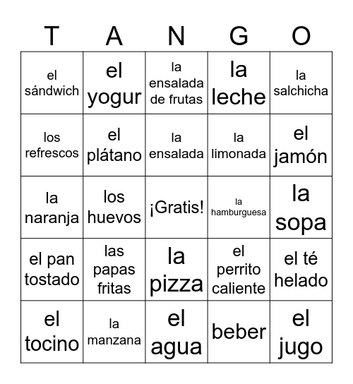 El desayuno y el almuerzo Bingo Card