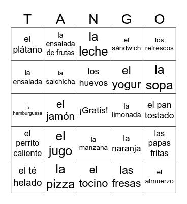 El desayuno y el almuerzo Bingo Card