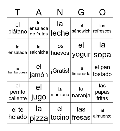 El desayuno y el almuerzo Bingo Card