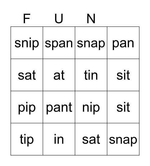 Jolly Phonics Group 1 Words Bingo Card