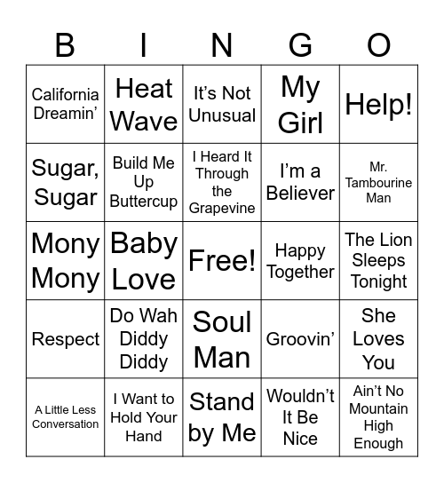 Peace Love and the 60s Bingo Card