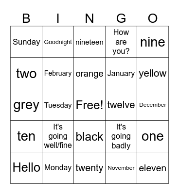 French Bingo Card