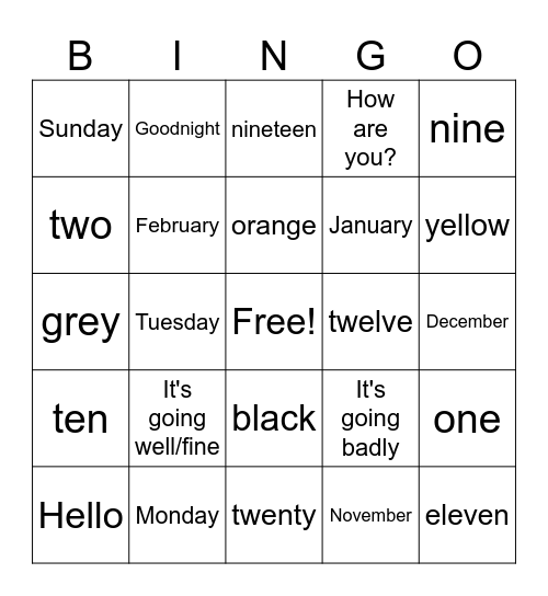 French Bingo Card