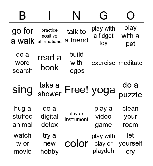 COPING SKILLS Bingo Card