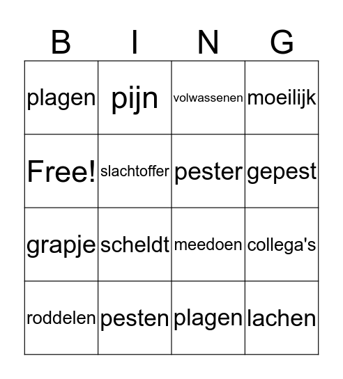 Pesten op het werk Bingo Card