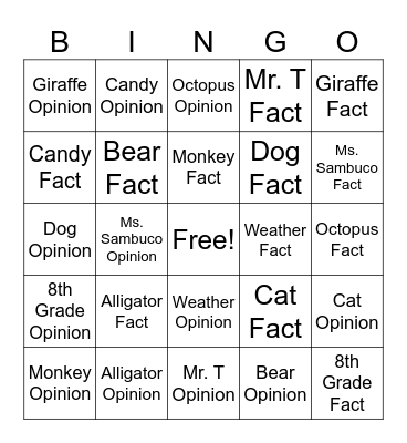 Untitled Bingo Card