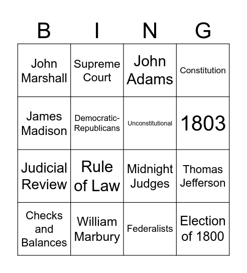 Marbury v. Madison Bingo Card
